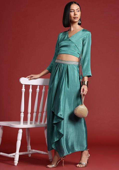 Green Embroidered Detail Wrap Ethnic Coords