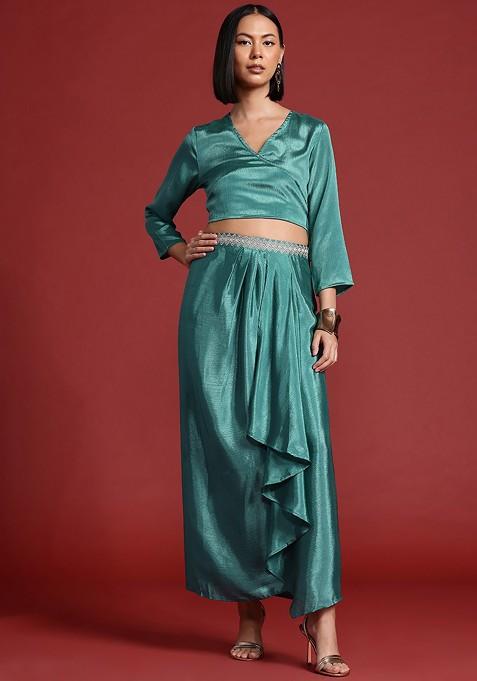 Green Embroidered Detail Wrap Ethnic Coords