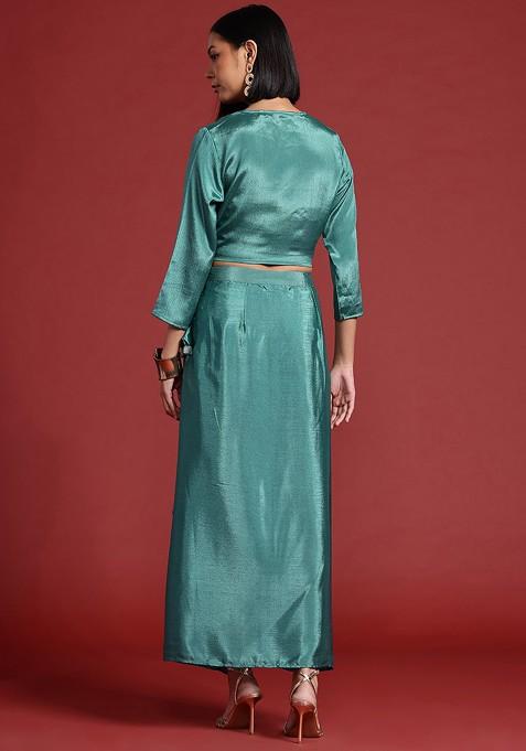 Green Embroidered Detail Wrap Ethnic Coords