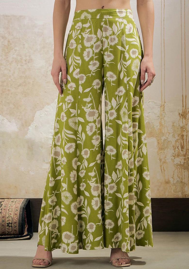 Green Printed Poly Blend Co Ord Set - Indya