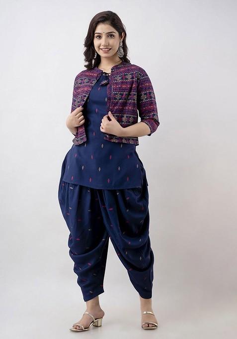 Blue Printed Poly Blend Co Ord Set