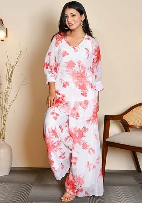 White Printed Poly Blend Co Ord Set