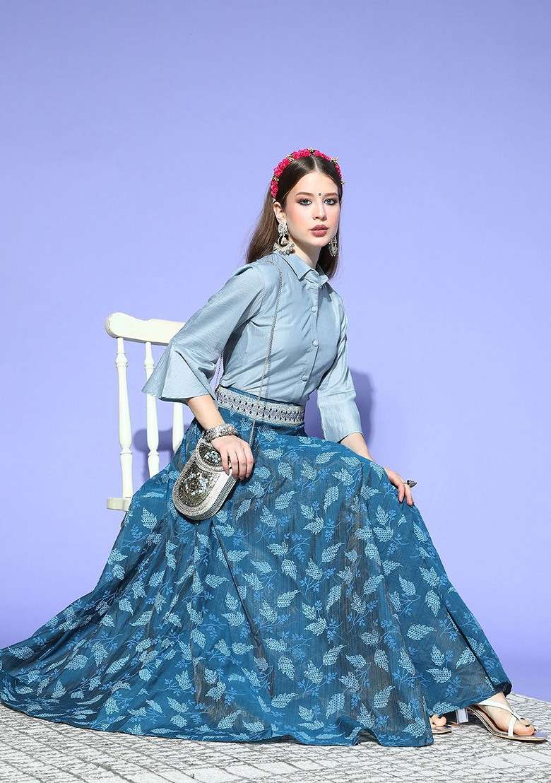 Grey Printed Poly Blend Co Ord Set - Indya