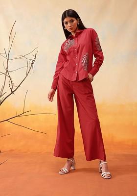 Red Printed Cotton Co Ord Set