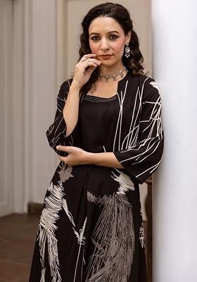 Black Printed Poly Blend Co Ord Set