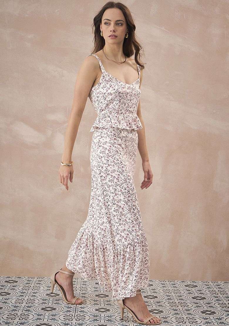 Purple Printed Poly Blend Co Ord Set - Indya