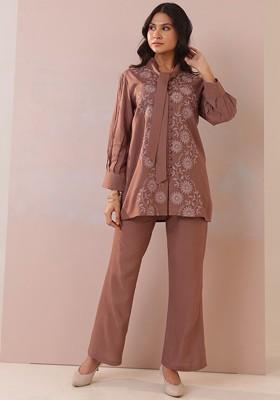 Brown Printed Cotton Co Ord Set