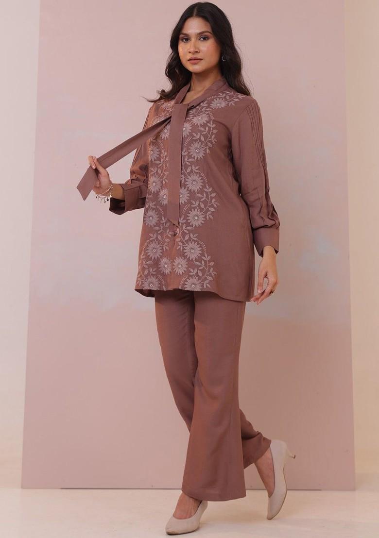 Brown Printed Cotton Co Ord Set - Indya