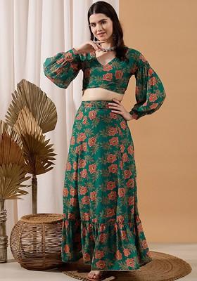 Green Printed Poly Blend Co Ord Set