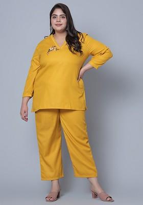 Mustard Yellow Printed Poly Blend Co Ord Set