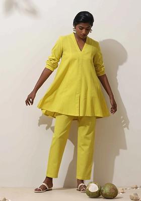 Lime Green Printed Cotton Co Ord Set