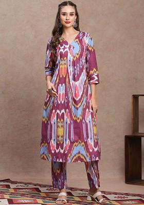 Purple Printed Cotton Co Ord Set