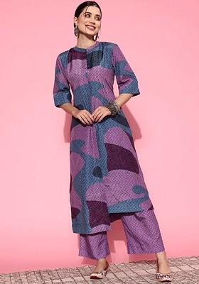 Purple Printed Poly Blend Co Ord Set