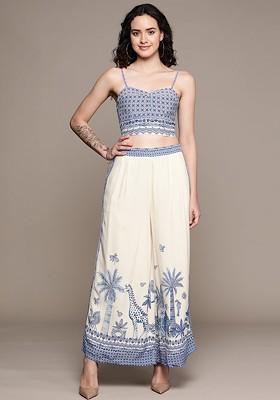 Blue Printed Poly Blend Co Ord Set
