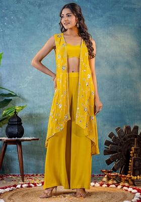 Mustard Yellow Printed Poly Blend Co Ord Set