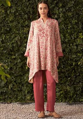 Pink Printed Poly Blend Co Ord Set