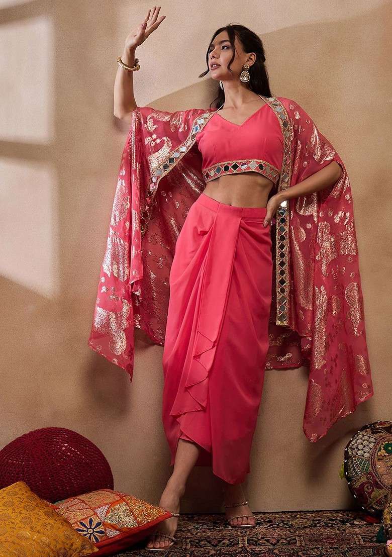 Coral Printed Poly Blend Co Ord Set - Indya