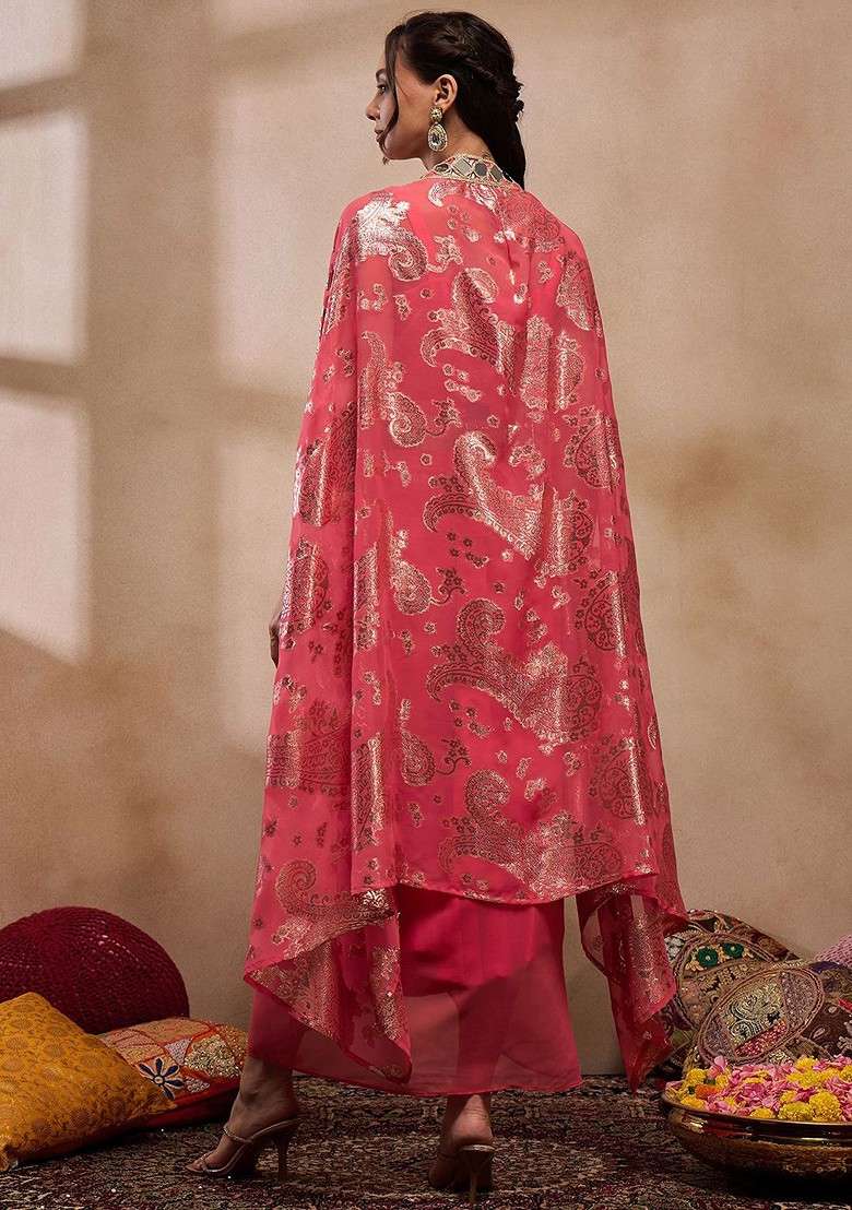 Coral Printed Poly Blend Co Ord Set - Indya