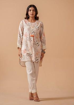 Off White Printed Cotton Co Ord Set