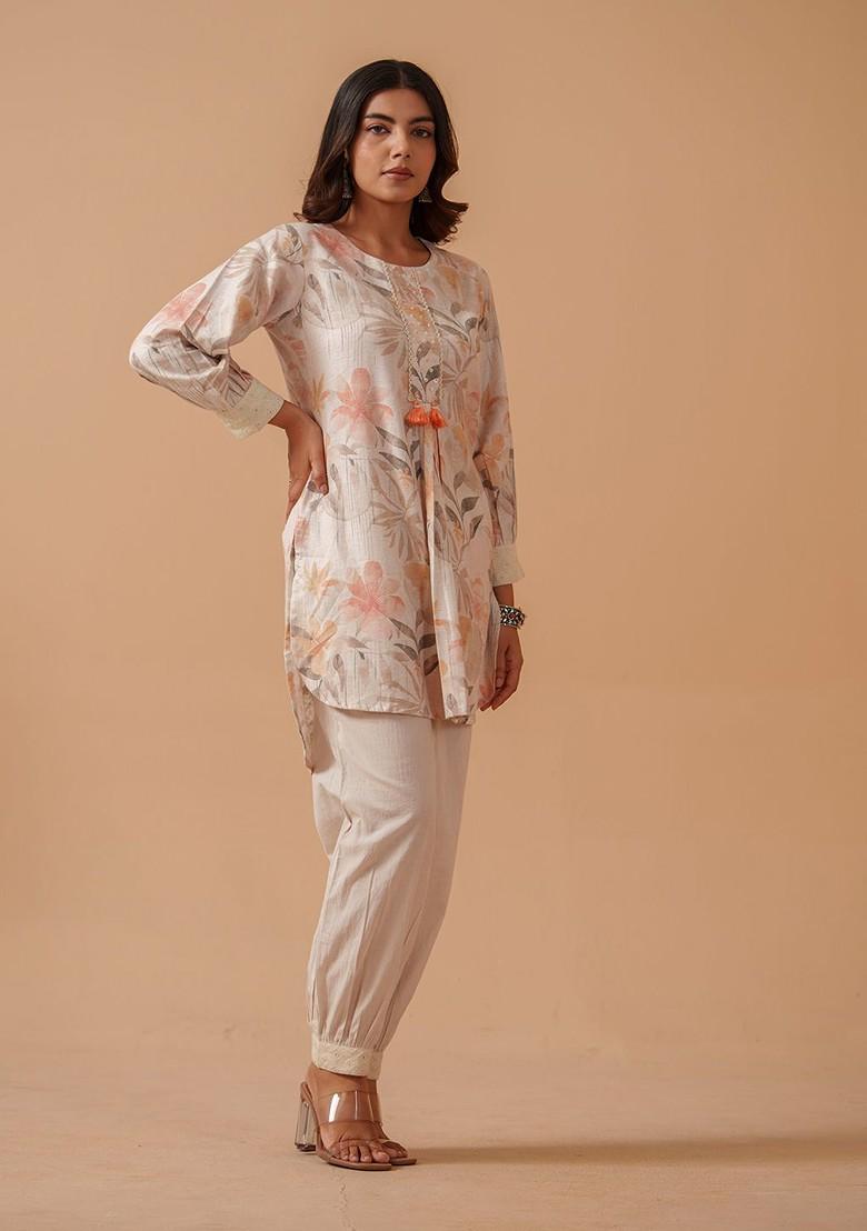 Off White Printed Cotton Co Ord Set - Indya