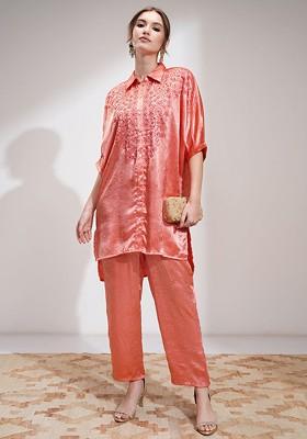 Coral Printed Poly Blend Co Ord Set