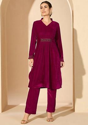 Pink Printed Poly Blend Co Ord Set