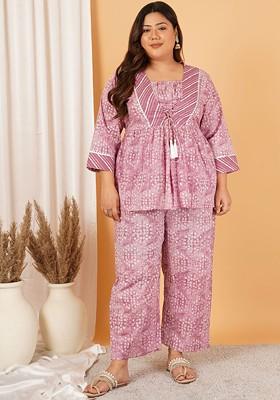Pink Printed Cotton Co Ord Set