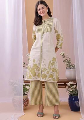 Green Printed Poly Blend Co Ord Set