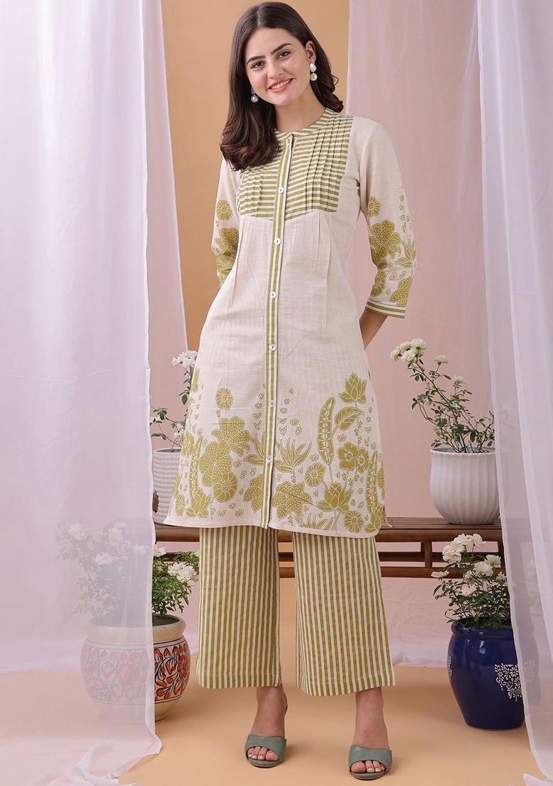 Green Printed Poly Blend Co Ord Set - Indya