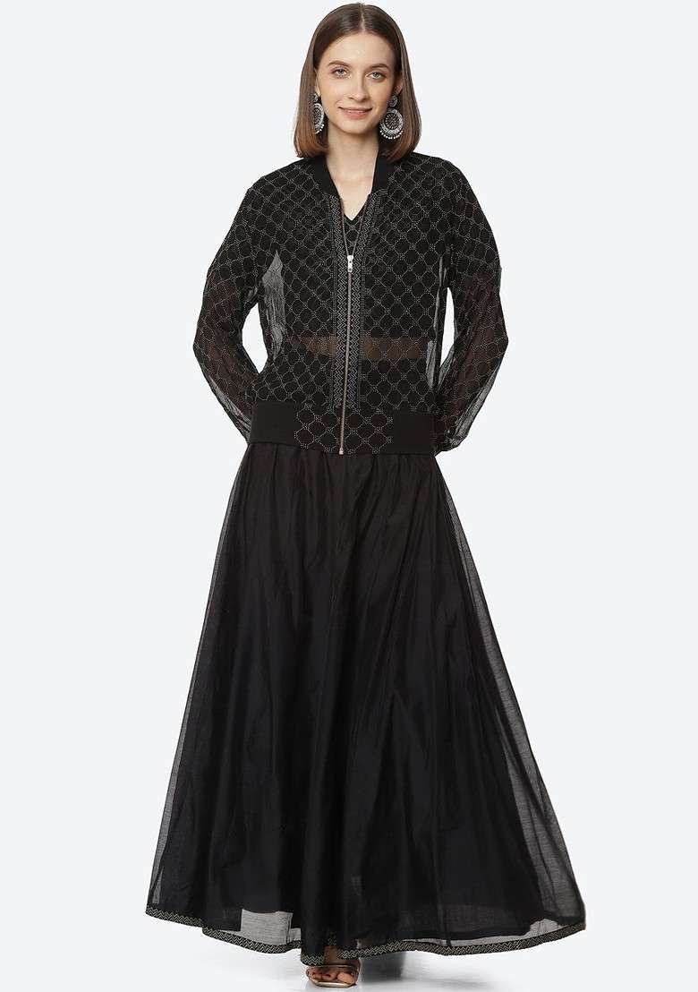 Black Printed Poly Blend Co Ord Set - Indya
