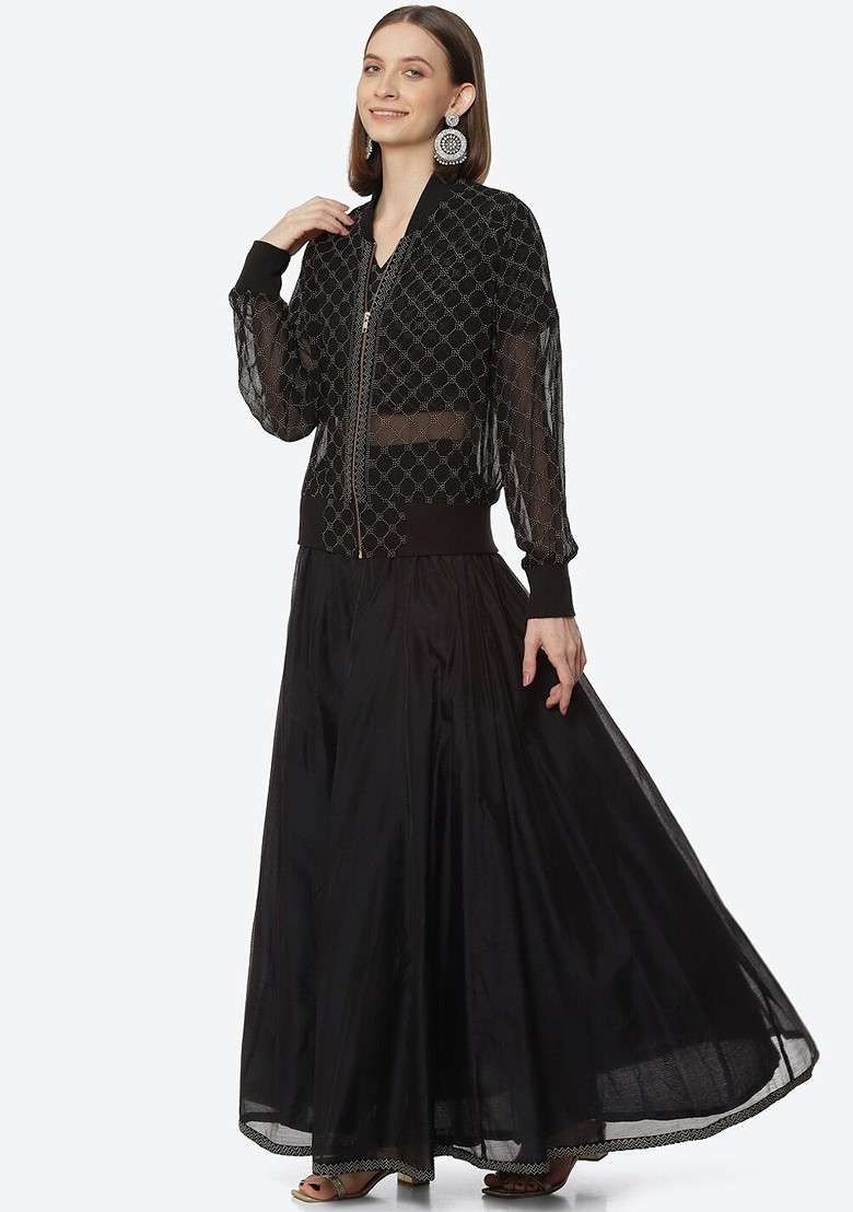 Black Printed Poly Blend Co Ord Set - Indya