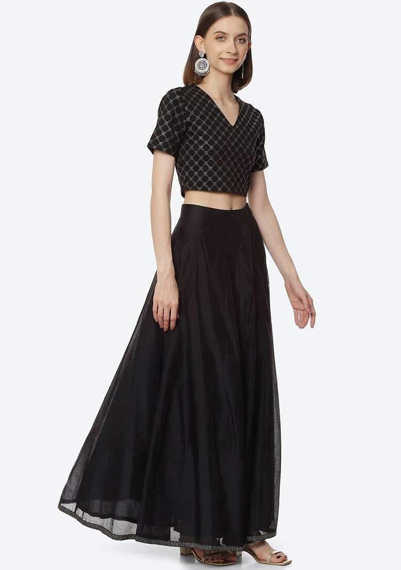 Black Printed Poly Blend Co Ord Set - Indya