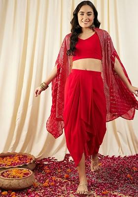 Red Printed Poly Blend Co Ord Set