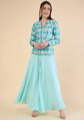 Sea Green Printed Poly Blend Co Ord Set