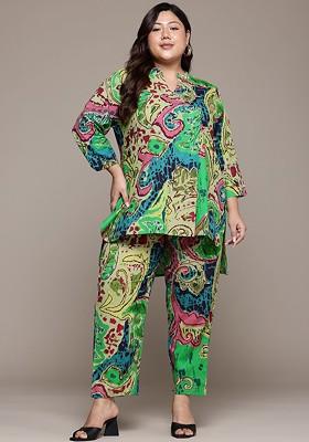 Green Printed Cotton Co Ord Set