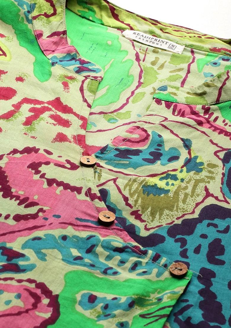 Green Printed Cotton Co Ord Set - Indya