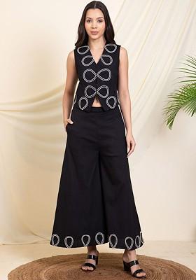 Black Printed Poly Blend Co Ord Set