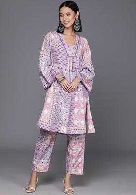 Lavender Printed Poly Blend Co Ord Set
