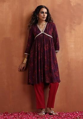 Purple Printed Poly Blend Co Ord Set