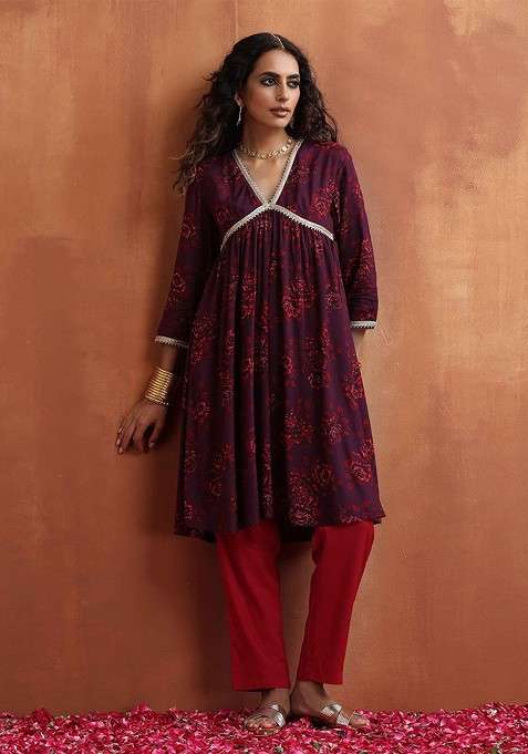 Purple Printed Poly Blend Co Ord Set