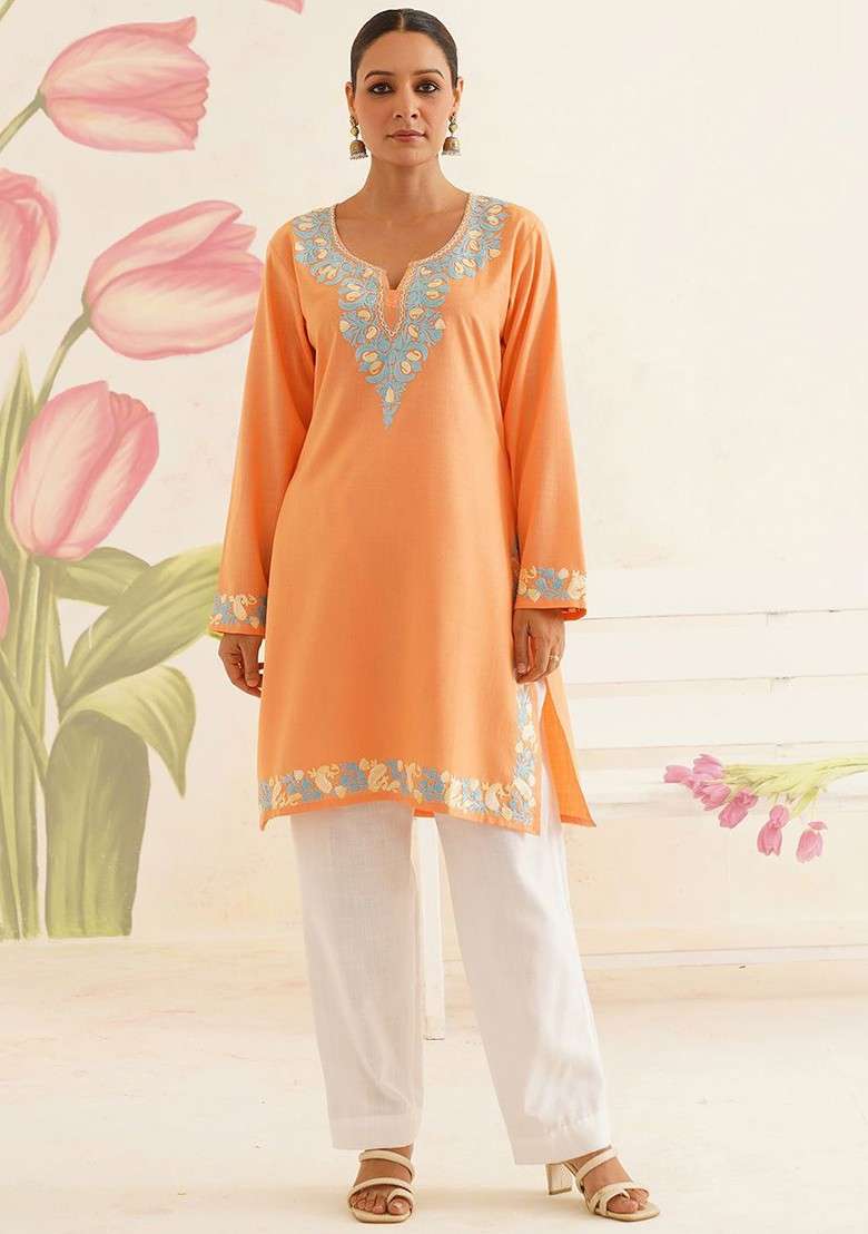 Peach Printed Cotton Co Ord Set - Indya