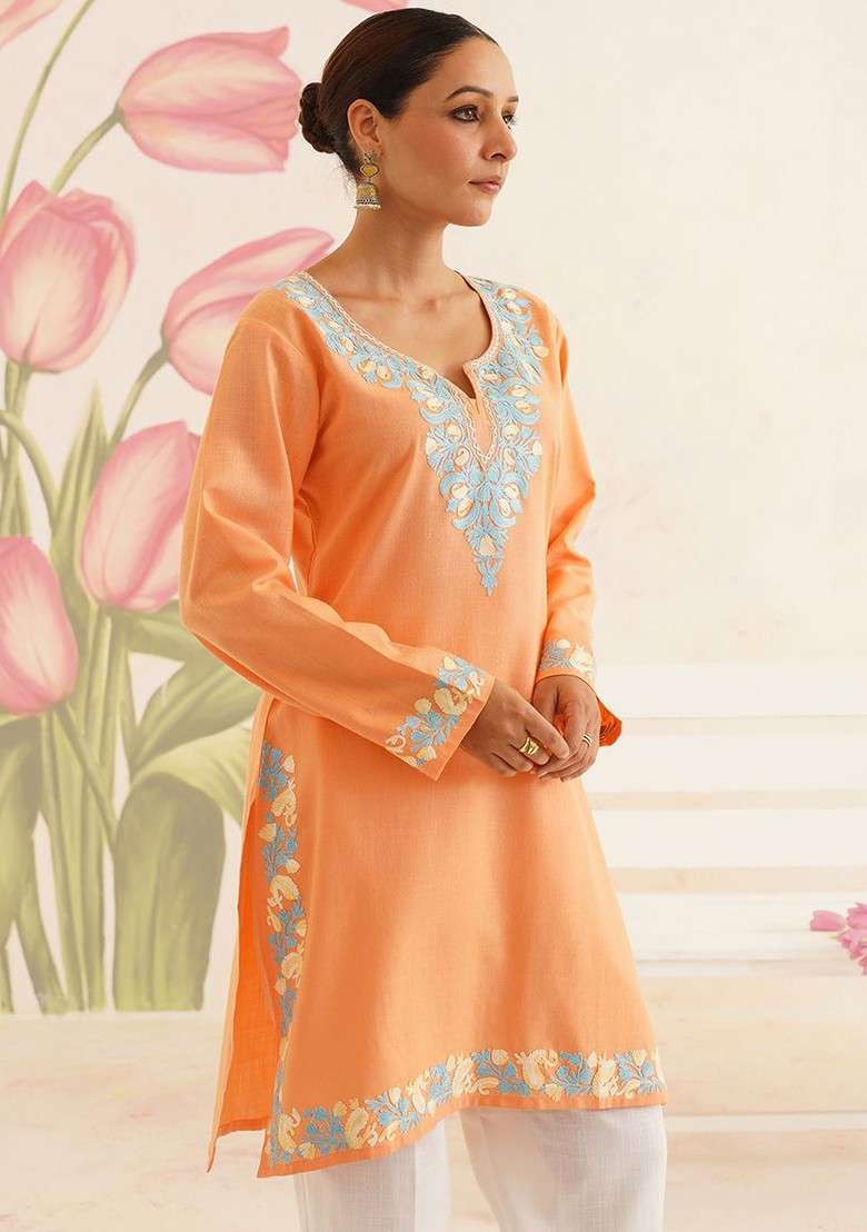 Peach Printed Cotton Co Ord Set - Indya