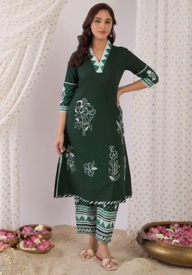 Green Printed Cotton Co Ord Set