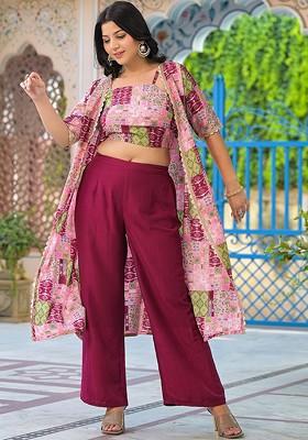 Maroon Printed Poly Blend Co Ord Set
