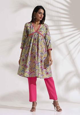 Yellow Printed Poly Blend Co Ord Set