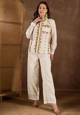 Off White Printed Cotton Co Ord Set