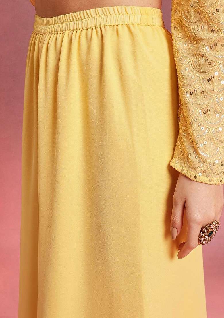 Yellow Printed Poly Blend Co Ord Set - Indya