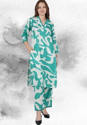 Green Printed Cotton Co Ord Set