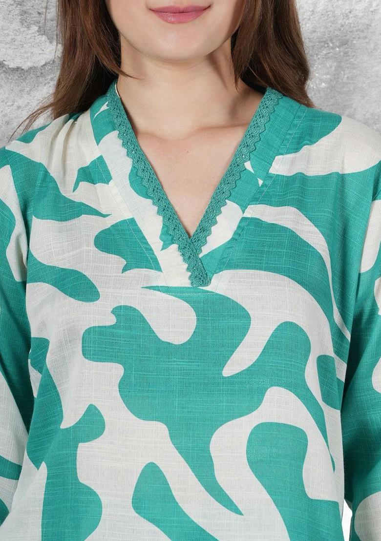 Green Printed Cotton Co Ord Set - Indya