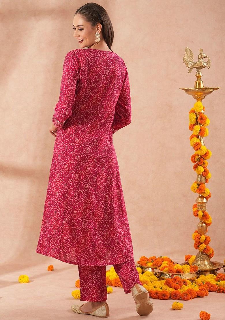 Magenta Printed Poly Blend Co Ord Set - Indya